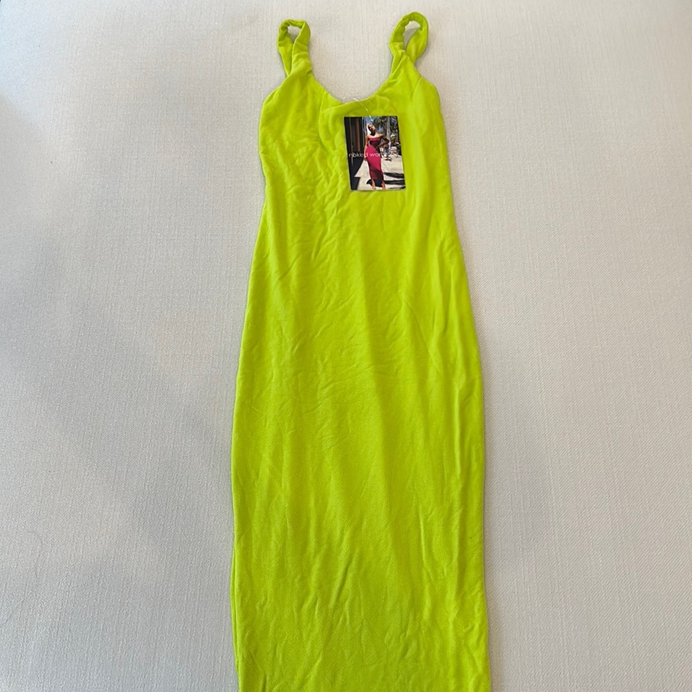 Naked wardrobe lime green midi dress